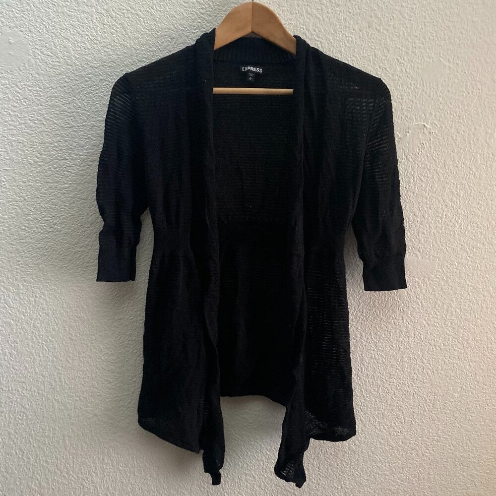 Express Open Front Lightweight Knit Sweater Top Small Black Cotton Nylon